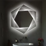 Stewehome Εξαγωνικός Καθρέπτης Μπάνιου με LED & Σχέδιο Λέιζερ Φως Ημέρας 70x80 cm