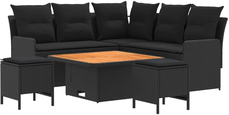 vidaXL Σύνολα επίπλων με μαξιλάρι 6 pcs Μαύρο Ράτα PE