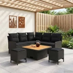 vidaXL Σύνολα επίπλων με μαξιλάρι 6 pcs Μαύρο Ράτα PE