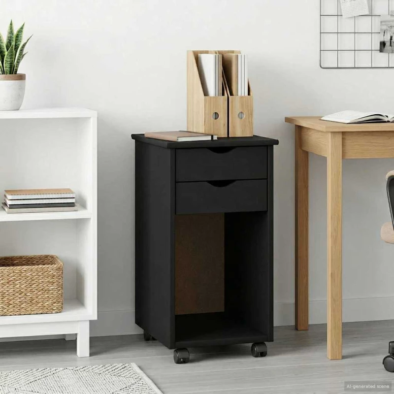 vidaXL Κινητό Ντουλάπι Μαύρο 34 x 39 x 65,5 cm Στερεό πεύκο