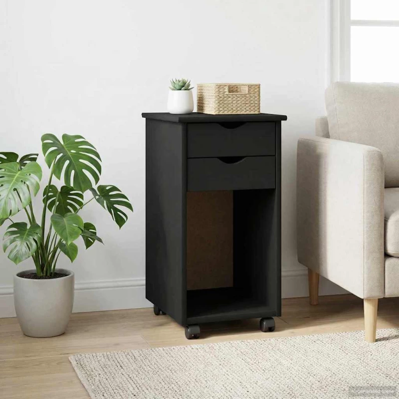 vidaXL Κινητό Ντουλάπι Μαύρο 34 x 39 x 65,5 cm Στερεό πεύκο