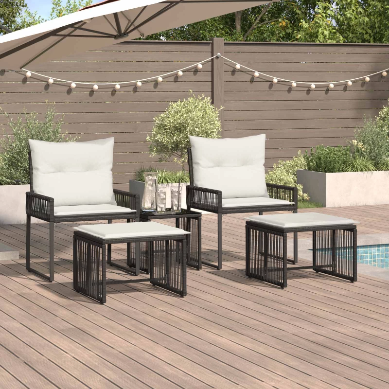 vidaXL Σετ Εξωτερικών Επίπλων με μαξιλάρι 11 pcs Μαύρο και Κρεμ Λευκό