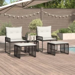 vidaXL Σετ Εξωτερικών Επίπλων με μαξιλάρι 11 pcs Μαύρο και Κρεμ Λευκό