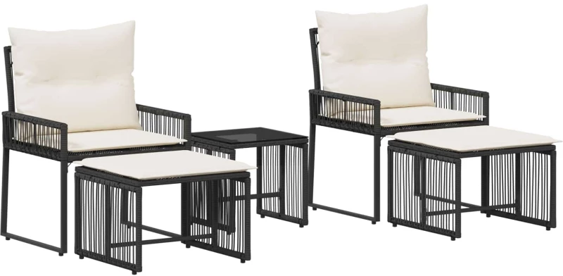 vidaXL Σετ Εξωτερικών Επίπλων με μαξιλάρι 11 pcs Μαύρο και Κρεμ Λευκό