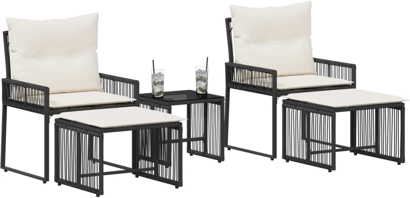 vidaXL Σετ Εξωτερικών Επίπλων με μαξιλάρι 11 pcs Μαύρο και Κρεμ Λευκό