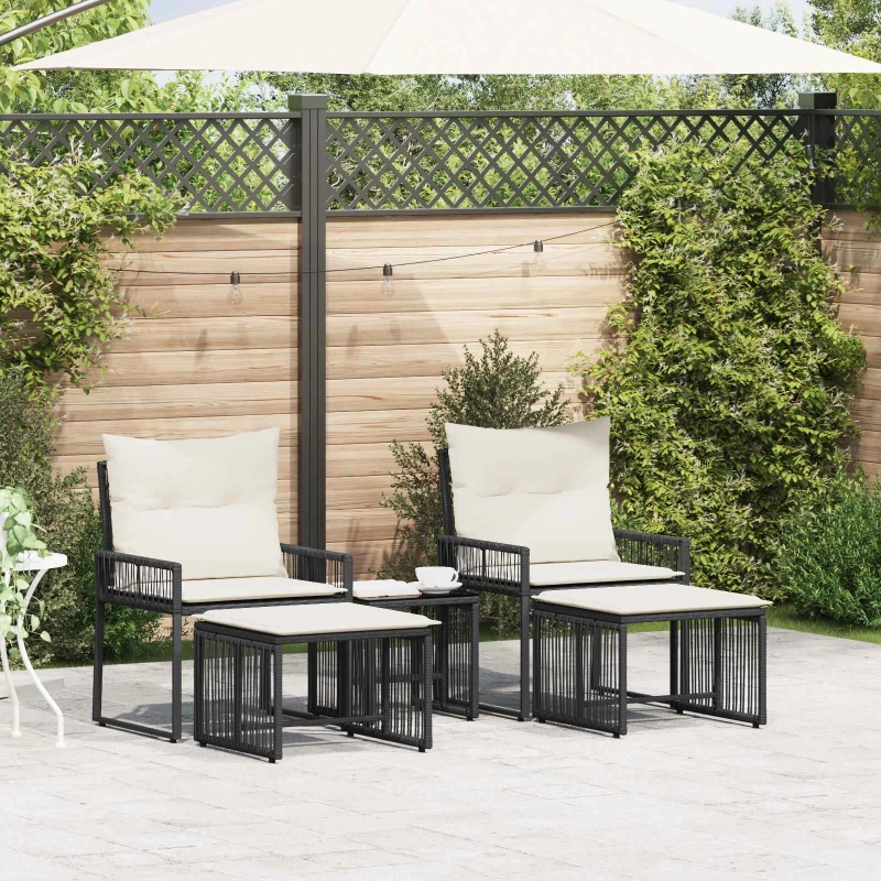 vidaXL Σετ Εξωτερικών Επίπλων με μαξιλάρι 11 pcs Μαύρο και Κρεμ Λευκό