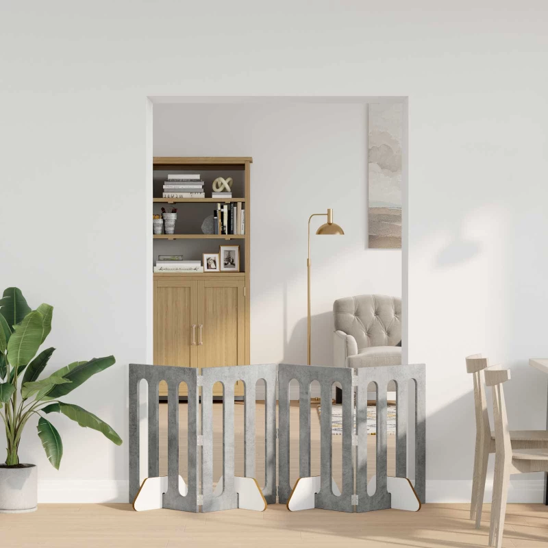 vidaXL Αναδιπλούμενη περίφραξη κατοικίδιων 4 pcs Σκυρόχρωμο Γκρι