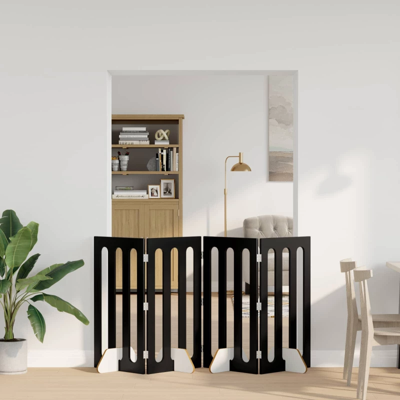 vidaXL Αναδιπλούμενη περίφραξη κατοικίδιων 4 pcs Μαύρη Δρυς