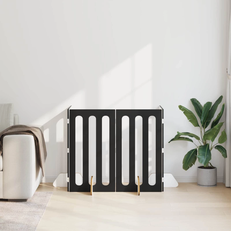vidaXL Αναδιπλούμενη περίφραξη κατοικίδιων 4 pcs Μαύρη Δρυς