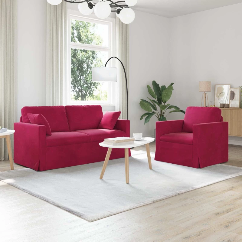vidaXL Σετ Καναπέ 2 pcs Κόκκινο 158 x 78 x 80 εκ Βελούδο