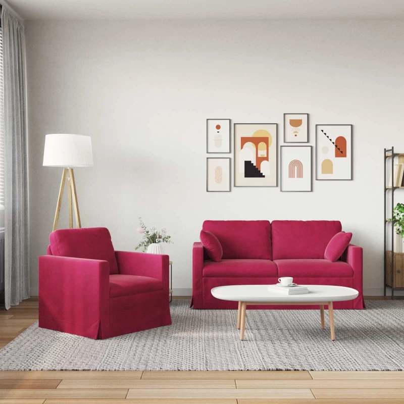 vidaXL Σετ Καναπέ 2 pcs Κόκκινο 158 x 78 x 80 εκ Βελούδο