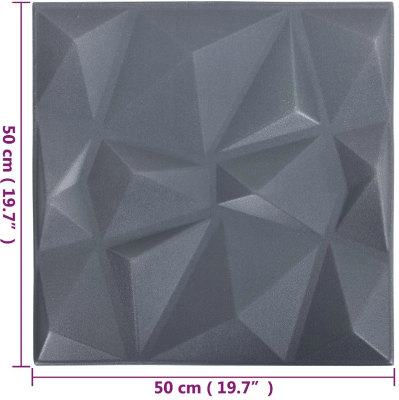 vidaXL Πάνελ τοίχου 24 pcs Διαμάντι Γκρι 50 x 50 cm Φελιζόλ XPS