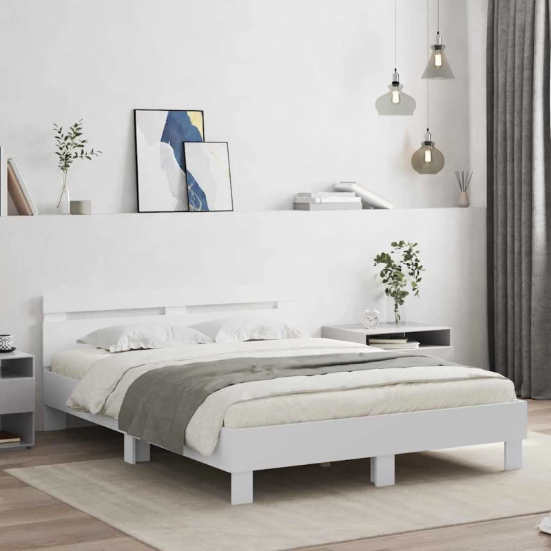 vidaXL Σκελετός Κρεβατιού με led Λευκό 137 x 190 cm Επεξεργασμένο ξύλο