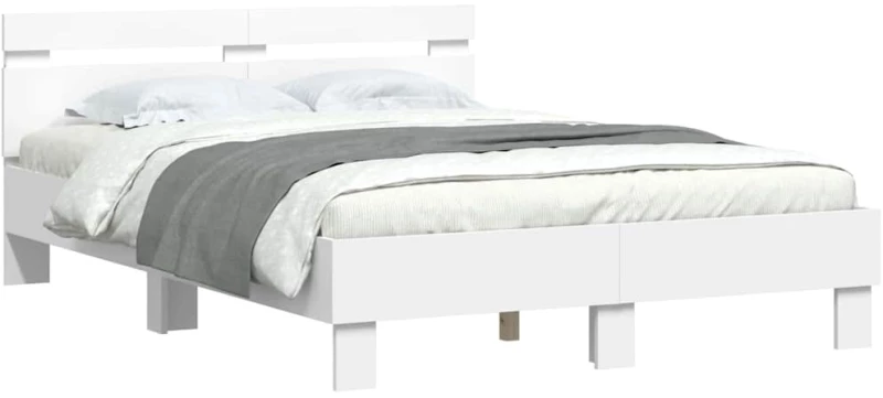 vidaXL Σκελετός Κρεβατιού με led Λευκό 137 x 190 cm Επεξεργασμένο ξύλο