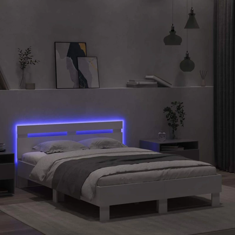 vidaXL Σκελετός Κρεβατιού με led Λευκό 137 x 190 cm Επεξεργασμένο ξύλο