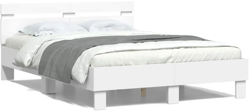 vidaXL Σκελετός Κρεβατιού με led Λευκό 137 x 190 cm Επεξεργασμένο ξύλο