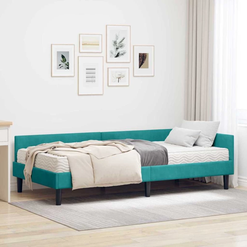 vidaXL Κρεβάτι γωνίας με στρώμα Άλλο 2 pcs Τιρκουάζ Βελούδο