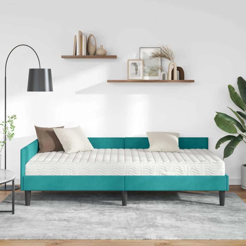 vidaXL Κρεβάτι γωνίας με στρώμα Άλλο 2 pcs Τιρκουάζ Βελούδο