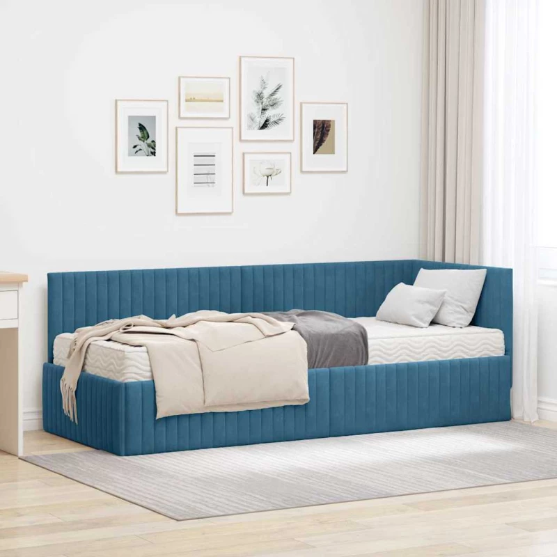 vidaXL Κρεβάτι γωνίας με στρώμα με κεφαλάρι 2 pcs Μπλε Βελούδο