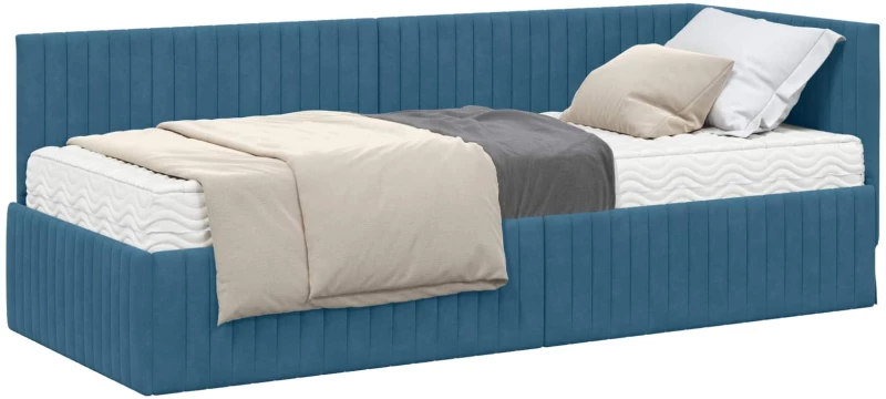 vidaXL Κρεβάτι γωνίας με στρώμα με κεφαλάρι 2 pcs Μπλε Βελούδο