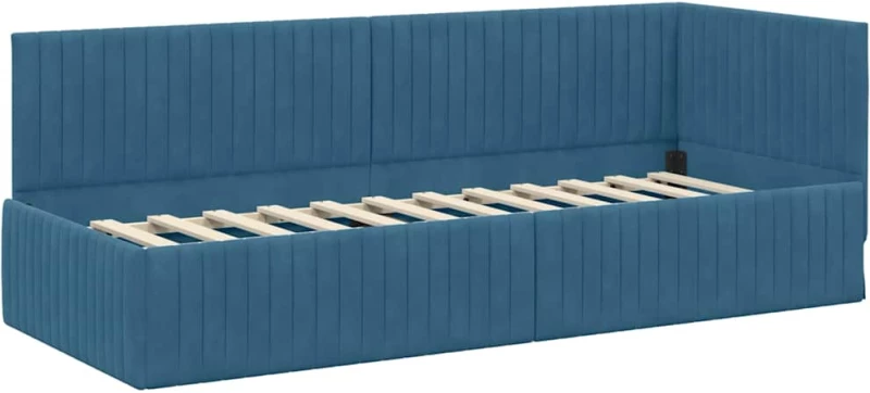 vidaXL Κρεβάτι γωνίας με στρώμα με κεφαλάρι 2 pcs Μπλε Βελούδο