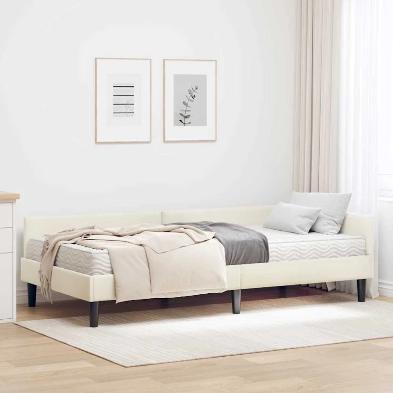 vidaXL Κρεβάτι γωνίας με στρώμα Άλλο με κεφαλάρι 2 pcs Κρεμ Βελούδο