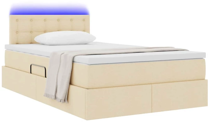 vidaXL Κρεβάτι με αποθηκευτικό χώρο και LED Κρεμ 120 x 190 cm ύφασμα
