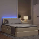 vidaXL Κρεβάτι με αποθηκευτικό χώρο και LED Κρεμ 120 x 190 cm ύφασμα