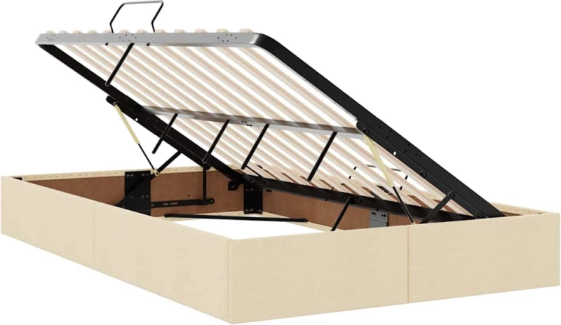 vidaXL Κρεβάτι με αποθηκευτικό χώρο και LED Κρεμ 120 x 190 cm ύφασμα
