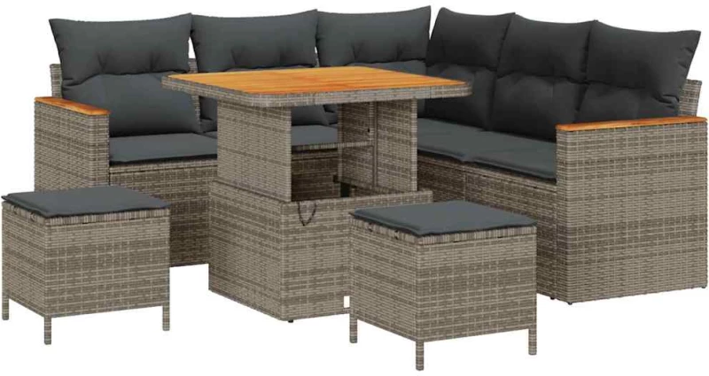 vidaXL Σετ Καναπέ Κήπου με μαξιλάρι 8 pcs Γκρι Πολυ ράταν