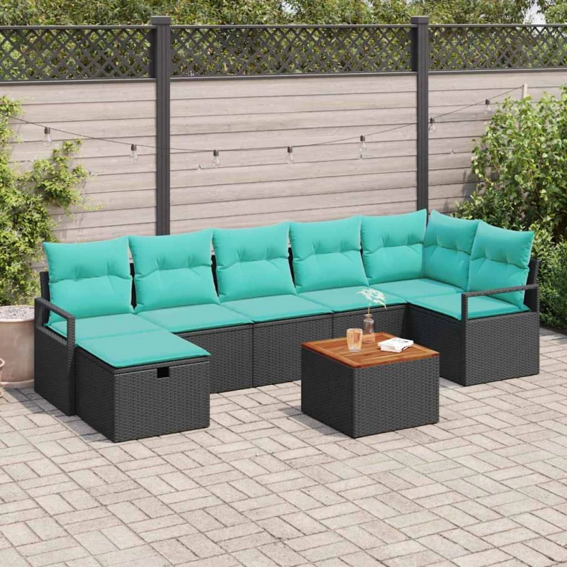 vidaXL Σετ Καναπέ Κήπου με μαξιλάρι 8 pcs Μαύρο συνθετικό ρατάν