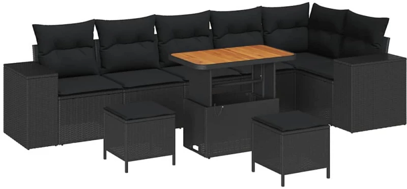 vidaXL Σετ Καναπέ Κήπου με μαξιλάρι 9 pcs Μαύρο συνθετικό ρατάν