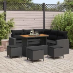 vidaXL Σετ Καναπέ Κήπου με μαξιλάρι 10 pcs Μαύρο συνθετικό ρατάν
