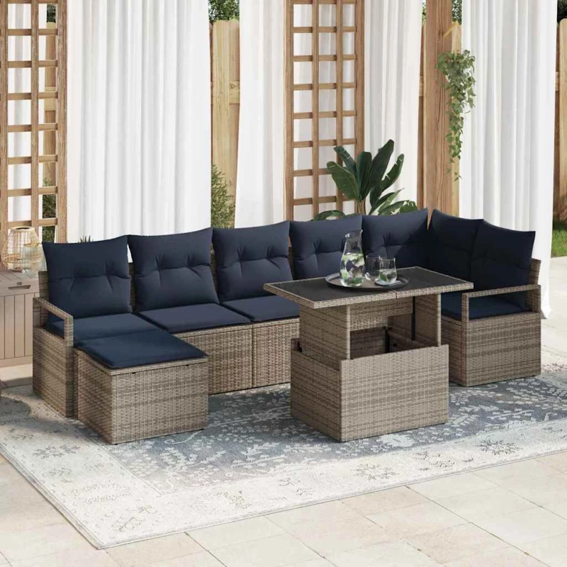 vidaXL Σετ Καναπέ Κήπου 8 pcs Γκρι και Navy Blue συνθετικό ρατάν