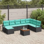 vidaXL Σετ Καναπέ Κήπου με μαξιλάρι 9 pcs Μαύρο συνθετικό ρατάν