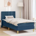 vidaXL Σκελετός κρεβατιού με στρώμα Μπλε 90 x 200 cm ύφασμα