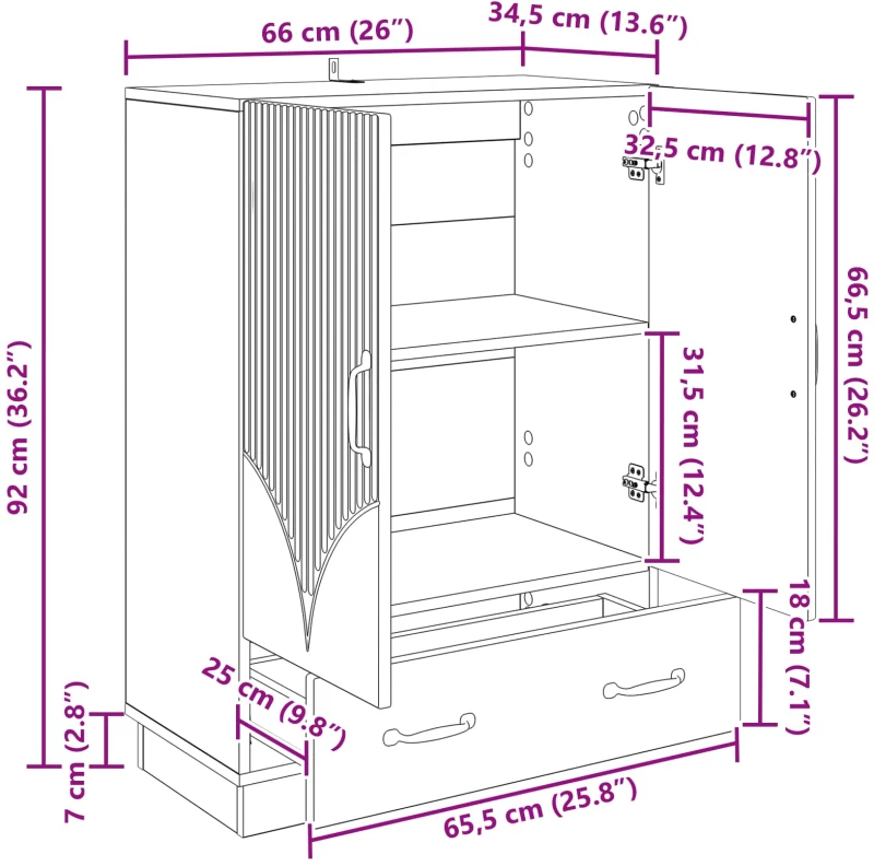 vidaXL Πλαϊνό γραφείο με συρτάρι Γκρι Sonoma 66 x 34,5 x 92 εκ.