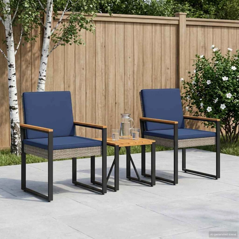 vidaXL Σετ Εξωτερικών Επίπλων 3 pcs Γκρι και Navy Blue συνθετικό ρατάν