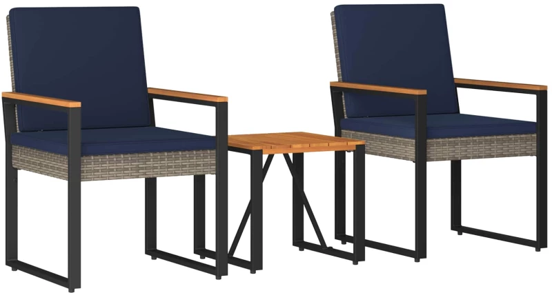 vidaXL Σετ Εξωτερικών Επίπλων 3 pcs Γκρι και Navy Blue συνθετικό ρατάν