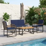 vidaXL Σετ Εξωτερικών Επίπλων 4 pcs Γκρι και Navy Blue συνθετικό ρατάν