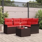 vidaXL Σετ Καναπέ Κήπου με αποθήκευση 5 pcs Καφέ συνθετικό ρατάν