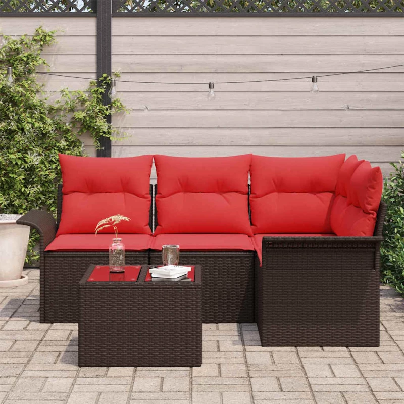 vidaXL Σετ Καναπέ Κήπου με αποθήκευση 5 pcs Καφέ συνθετικό ρατάν