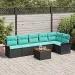 vidaXL Σετ Καναπέ Κήπου με μαξιλάρι 7 pcs Μαύρο συνθετικό ρατάν