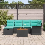 vidaXL Σετ Καναπέ Κήπου με μαξιλάρι 7 pcs Μαύρο συνθετικό ρατάν