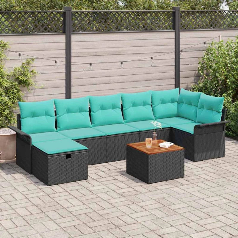 vidaXL Σετ Καναπέ Κήπου με μαξιλάρι 8 pcs Μαύρο συνθετικό ρατάν