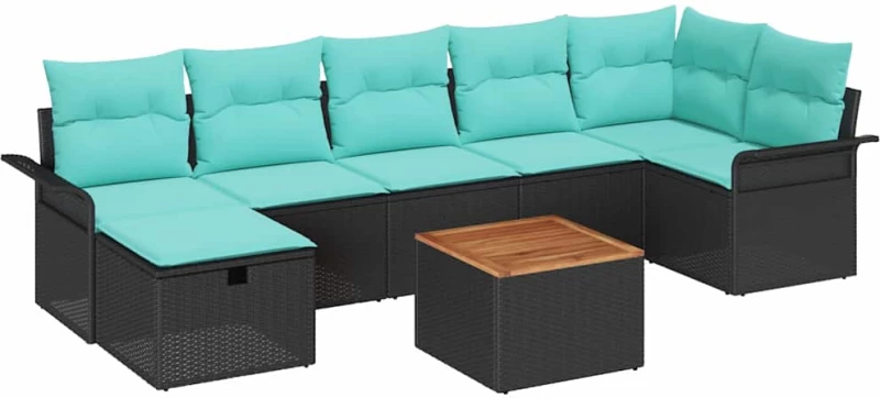 vidaXL Σετ Καναπέ Κήπου με μαξιλάρι 8 pcs Μαύρο συνθετικό ρατάν