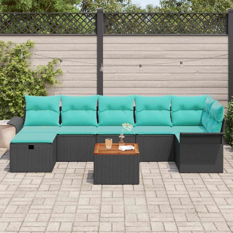 vidaXL Σετ Καναπέ Κήπου με μαξιλάρι 8 pcs Μαύρο συνθετικό ρατάν