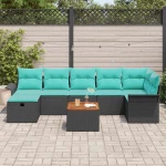 vidaXL Σετ Καναπέ Κήπου με μαξιλάρι 8 pcs Μαύρο συνθετικό ρατάν