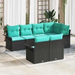 vidaXL Σετ Καναπέ Κήπου με μαξιλάρι 7 pcs Μαύρο Πολυ ράταν