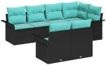 vidaXL Σετ Καναπέ Κήπου με μαξιλάρι 7 pcs Μαύρο Πολυ ράταν